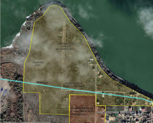 Fig. 1. Perimetrare propusă pentru situl arheologic Palazu Mare - ”Malul Alb” (fundal imagine satelitară Google Earth 11.11.2021)